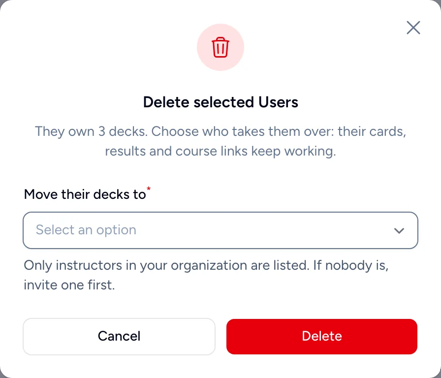 Removing someone who owns decks