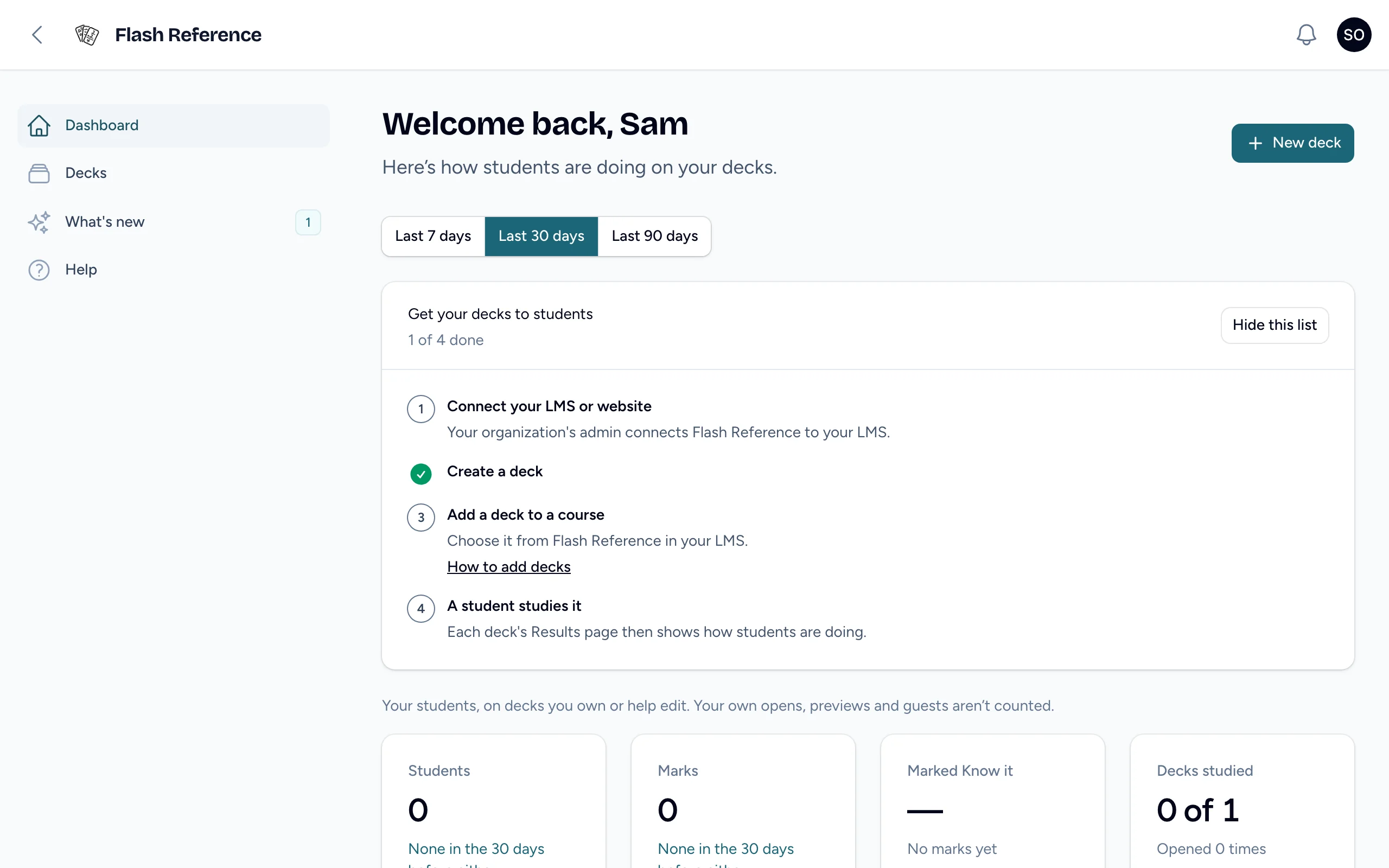 A new instructor's dashboard