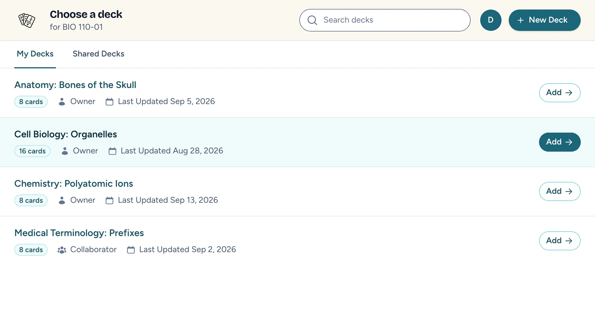 Choosing a deck in Canvas
