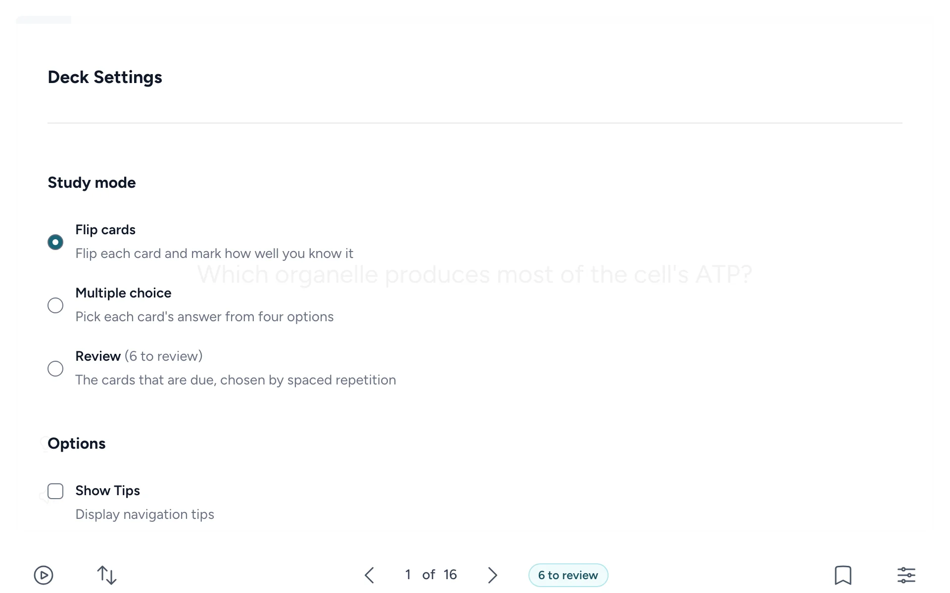 The Deck Settings dialog